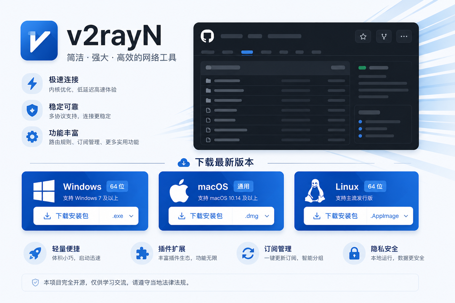 V2Ray官网首页客户端安装包界面演示